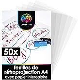 OfficeTree 50 x Feuilles Transparente pour Rétroprojecteur A4 - Feuille Transparente Imprimable - Pour Présentations et Dossi