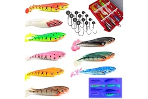 ‎NJORD KALASTUS Njord Kalastus Gummifische mit Jigkopf Set 27 Gummifische 7cm + 12 Jigköpfe (3g 4g 6g) | Gummifische Angeln Köder in 9 Dekoren (Uv-Aktiv) | Gummifisch Kunstköder Angelzubehör Set | Raubfisch Köder