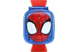 VTech - Disney Junior, La Montre-Jeu Interactive de Spidey, Montre Enfant à Clapet, Écran Animé, Bracelet Souple, 9 Cadrans, 4 Jeux Éducatifs, Cadeau Enfant de 3 Ans à 7 Ans - Contenu en Français