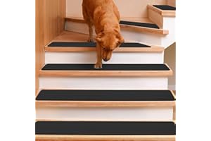 GOYLSER Treppenstufen Matten Stufenmatten Anti-Rutsch Treppenmatten Selbstklebend Treppenteppich Rechteckig Rutschschutz Stufenteppich Treppenvorleger für Kinder Haustiere Schwarz (76x20cm 15 Stück)
