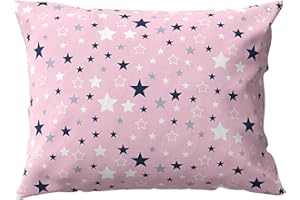 ‎PINKZEBRA PinkZebra 50 x 70 cm Kopfkissenbezug Kinder, Kissenbezug aus 100% Baumwolle, Kissenhülle Jungen, Öko-tex Standard 100, Kinderbezüge mit Reißverschluss, Made in EU, Pink Sterne