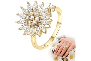GNHG Bague Anti-Stress Femme Tournante en Forme de Tournesol Strass - Bague Femme Élégante et Ludique - Anti stress femme- Dorée avec Détails Brillants - Idéale pour Relaxation et Style