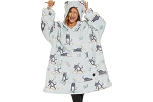 THREE POODLE Felpa Coperta Oversize Donna，Felpa Pile Giganti Coperta con Maniche e Cappuccio, Coperta pile con Maniche, Felpe di Pile Taglia Unica