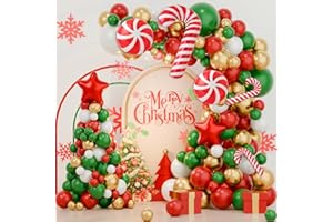 BALLOON GARLAND Kit Arco Palloncini Natalizi, 127 Pezzi Ghirlanda Palloncini Natale Rosso Verde Oro con Palloncini Foil Bastoncino Di Zucchero Stella Caramella, Palloncini Rosso Verde per Festa Natale Riutilizzabile