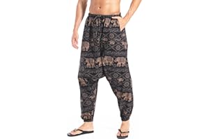 AITFINEISM, Pantaloni harem da uomo, comodi, con vita elasticizzata, alla moda, in tinta unita, casual, in stile hippie, per yoga