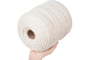 IDRESE Filato macramè di alta qualità, Cordoncino in cotone macramè 4mm x 300 m fai da te, filo di cotone naturale, 100% cotone, per fai da te come macramè, arazzo da parete,lavori decorativi