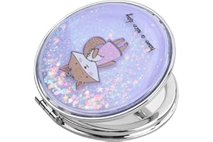 DRWOSM Miroir de Poche 7 * 7cm Professionnel Petit Rond Loupe Portable Pliant Double Face pour Maquillage Table de Bureau de Voyage Agrandi/Normal (Renard Violet)