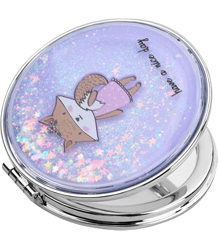 Vnurnrn Faltbarer Taschenspiegel Mit Goldener Katze – Doppelseitig (normal/vergrößert), 7,5x7 Cm, Für Handtasche & Reisen