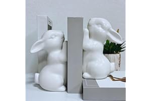 SQAQS Matériel de Céramique Butée de Livre, Heavy Duty, Salle d'Étude Décorative, Balancier de Salon, Créative Banksy Couple, pour Le Rangement, Blanc Lapin