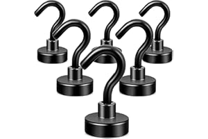 Neosmuk Czarne haczyki magnetyczne, 10 kg + wytrzymałe magnesy z haczykiem na lodówkę, bardzo mocny super hak do zawieszenia, magnetyczny wieszak na zasłony, grill, ręcznik, sufit, 6 sztuk