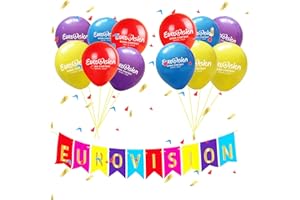 MOECSHSY Eurovision Party-Dekorationen 2025, 12 Stück 40,6 cm Luftballons und 1 Stück Banner-Flagge