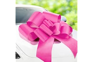Zoe Deco - Big Car Bow - Pink, 30 Inch - Giant Car Bow with 2 Gold Accessory Bows for Birthday, Christmas, Wedding Reception, Surprise Party - Large Gift Wrapping for Huge Present