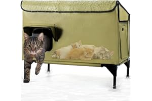 HBPLN Large Outdoor Cat House Waterproof, Insulated Weatherproof Outdoor Cat Shelter with Slanted Roof & Escape Door, Elevated Feral Cat House for outdoor Cats Stray Barn Cat, Green
