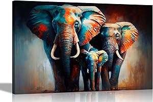Artley Prints - Elephant Family in the Wild Colourful Canvas Wall Art for Living Room - Framed Abstract Pictures to Hang in Bedroom, Hallway 30 x 20cm (12 x 8 inches) A4