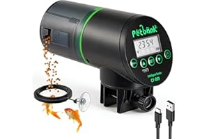 Petbank USB Charger Automatic Fish Feeder - Large-Capacity Lithium Battery for Aquarium Fish Tank with LCD Display, Food Dispenser (Black)