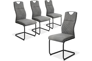 JIEXI Dining Room Chair Modern Swing Chair High Back Technology Cloth Padded Seat Chairs Living Room (4 Grey)