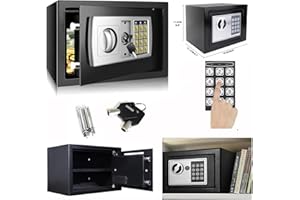 7SEVENJOKERS 4,6L Tresor,Mini Tresor für Zuhause Feuerfest Wasserdicht Elektro Safe Mit 2 Notschlüssel Home Office Safe Wandmontage Für Bargeld Medikamente Schmuck, Schwarz- 23 x 17 x 17 cm