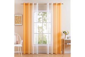 MIULEE Tende Voile in Poliestere Trasparenti Occhielli Sfumato per Soggiorno Camera da Letto Bagno Cucina Camera da Bambino Tenda Finestra Balcone Casa con 2 Pannelli 140X260CM Arancione