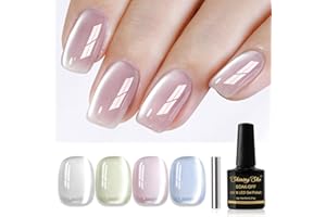 Shining She Esmalte Semipermanente de Uñas en Gel UV LED,4 Colores Transparencia Cristal Rosa Verde Azul Jelly Ojo de Gato Cat Eye Gel Polish Set Manicura Francesa para Novato Art DIY,8ML