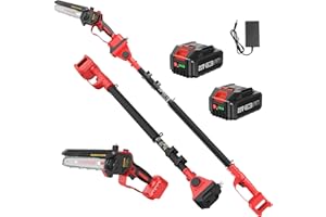 Supstable Mini Motosega con Batteria 8000mAh, 6 Pollici Sega Elettrica Telescopica per Potatura con Batteria e Caricabatterie, Testa del Motore Orientabile a 180°, Asta di Prolunga Fino a 2,8M