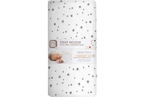 TROIS KILOS SEPT - Drap Housse Bébé - 70x140 cm - 100% Coton - Label OEKO-TEX - Jersey Extensible - Etoiles