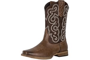 J's.o.l.e Mens Cowboy Boots Square Toe Embroidered Western Fashion Brown Boots