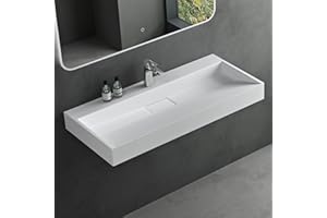 ‎MAI & MAI Mai & Mai Waschbecken Weiß Matt Aufsatzwaschbecken Hängewaschbecken Hängewaschtisch inkl. Ablaufgarnitur Mineralguss Rechteckig Waschplatz 1 Armaturenloch Breite: 90cm