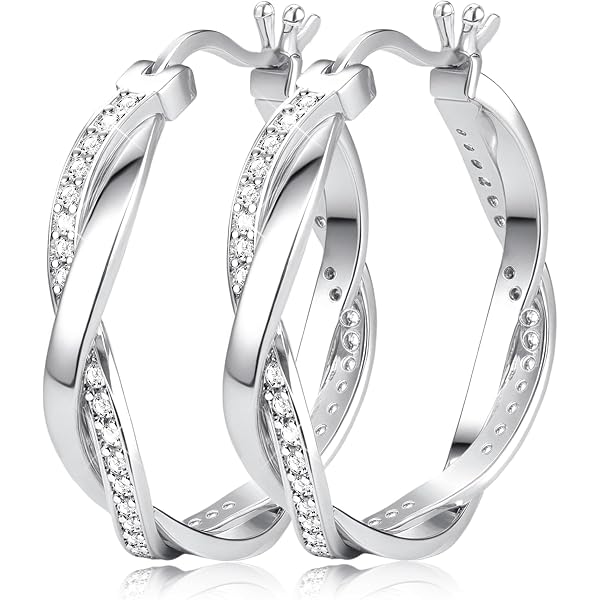 Boucles D'Oreilles Argent 925 Lune Étoiles - NARMO Femme Zircone Cubique
