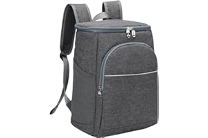 KitchenRaku Insulated Cooler Bag Picnic Backpack, Large Leakproof Lunch Cooling Backpack for Men Women with Laptop Compartment, Lightweight Hiking Picnic Bag for Camping, Work TH01(18L- Gray)
