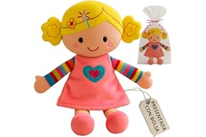 Peluchilandia Muñeca de Trapo para Niñas | Regalo Bebe 1 año | Muñecas para niñas 2 años y más | Tacto Muy Suave 25cm | Muñeca de Peluche Adorable y Blandita (Rosa)
