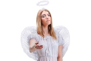 BALINCO Set con ali d'angelo + fascia d'angelo | ali d'angelo | fascia d'angelo | ali di cupido | ali di piume | Cristo bambino come accessorio per costume da donna Halloween | carnevale | festa a tema