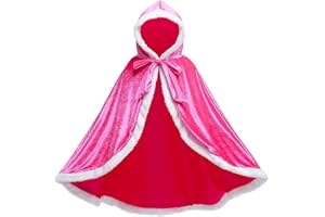 Proumhang Hooded Cloak Cape Mid Length Princess Cloak Velvet Girls Halloween Carnival Christmas Masquerade Costume Rose 3-4 years old