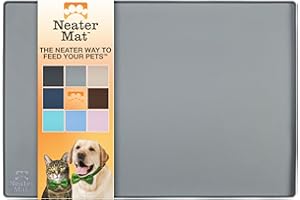 Neater Pet Brands Neater Mat Pet Mats for Food and Water, Cat & Dog Bowl Mat Waterproof Silicone, Feeding Tray, Dog Food Mats for Floors, Placemat w/Raised Edge for Under Bowls, 24” x 16”, Grey