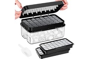 Isbitbricka med lock och behållare, PHINOX 56 st isbitbrickor för frys, isbitbrickor för frys med 2 brickor, behållare, lock & isslev, BPA-fria