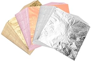 ‎FEPITO FEPITO 300 Blatt Imitation Blattgold, Blattkupfer, Blattsilber zum Basteln DIY Crafting Dekoration Kunstprojekt (14x14 cm)