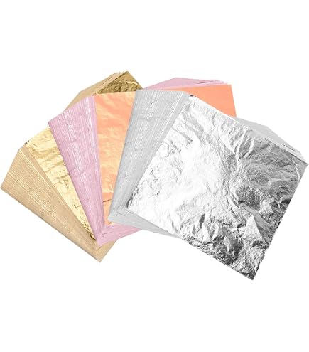 MAYJOYDIY 50 Stück Antike Goldfolien – 14x13 Cm, Zinnfolie, Für Nageldesign, Basteln, Bilderrahmen & Möbel