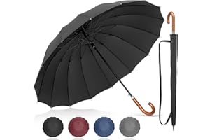 NINEMAX Grand Parapluie Canne Resistant au Vent,Parapluies Homme Femme Anti Tempete,16 os Ombrelle avec PoignéE en Bois