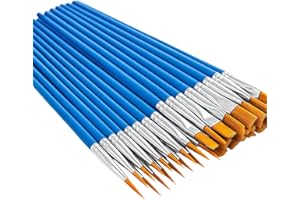 Lotnery 50-Piece Small Paint Brushes Set: 25 Blue Flat Brushes & 25 Blue Round Pointed Brushes for Detail Art, Acrylic, Watercolor Painting - Ideal for Artists, Kids Craft, and Precision Work