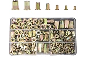 LEMIYOO 192 Pcs Rivet Nuts Kit,Threaded Insert Nut Riveter Set, Zinc Plated Carbon Steel Rivnuts,Blind Rivet Nut Assortment For Metal, Wood,Aluminium(M3/M4/M5/M6/M8/M10/M12)