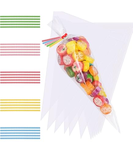 thumbnail: 100 Stks Kegelzakjes Met Lint - 16x30cm Plastic Zakjes Voor Snoep & Cadeaus