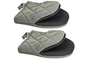 Topsky Mini Oven Mitts Microwave Mitts Pot Holder Heat Resistant Neoprene Cotton Gloves Surfaces Non-Slip Short Oven Gloves, Gray 1 Pair