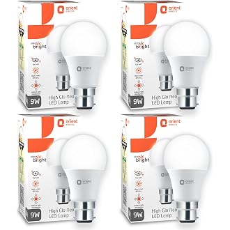 Orient Electric 9W High Glow LED bulb| 180-degree wide beam angle| Voltage surge protection up to 4 kV| 6500K, Cool White| B22d base| Made in India| Pack of 4
