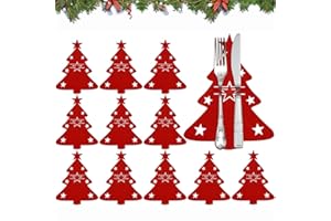 SunAurora 12pcs Porta Cubiertos Navideños Bolsas,Porta Cubiertos de Árbol de Navidad,Bolsa para Cubiertos de Fieltro para Cuchillo, Tenedores y Cucharas para Decoración de Mesa Navideña