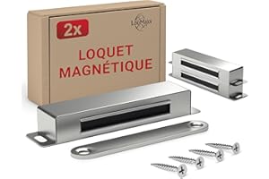 LouMaxx Aimant Porte Placard Extra Fort- Force de Maintien 25kg - Lot de 2 en Acier Inoxydable - Aimants Cuisine - Fermeture de Porte Magnétique – Fermeture Aimantée Magnétique pour une Forte Tenue