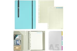 ZephyrCraft A5 Ringbuch Nachfüllbar, 6 Ringe A5 Binder mit Nachfüllpapier und Trennblätter, Budget Planner Notizbuch für Büro, Schule, Reisearbeit, inkl. Stift（Blau）
