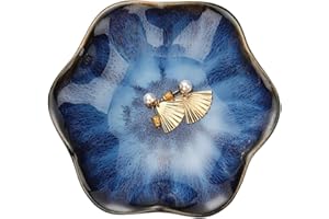 CavspkArt Ceramic Jewelry Dish, Decorative Trinket Tray, Small Ring Dish, Trinket Key Tray, Jewelry Tray, Jewelry Plate, Key Bowl, Ceramic Trinket Dish Gift for Women and Girls (Dark Blue)