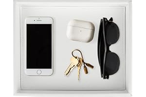 HofferRuffer Leather Valet Tray Desktop Storage Organiser Perfume Tray Nightstand Tray 10.3 * 8.2 * 1.7 Inch White