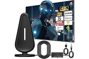 QISEMDUM Indoor TV Aerial, Digital TV Aerial with 560+ Miles Range Reception for Local Channels, 4K 1080P HD TV Antenna with 18ft Coaxial Cable Amplifier Signal Booster Support All Television for Smart TV