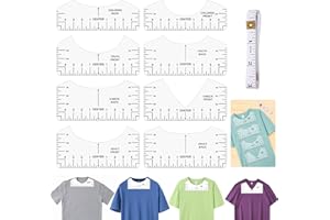 Szaboviktoria 8-teiliges Lineal-Set, transparent, geeignet für T-Shirt-Linealwerkzeuge, Schneiderquadrat, mit 1 Maßband, T-Shirt-Zentrierwerkzeug, PVC-Zentrierwerkzeug