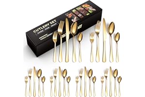 RUIENE 30 Piece Cutlery Set, Knife, Fork, Spoon, Tableware Cutlery Service for 6, Stainless Steel Sets High-Grade Mirror Polishing Cutlery Set (Gold)